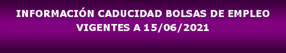 Cuadro de texto: INFORMACIN CADUCIDAD BOLSAS DE EMPLEO VIGENTES A 15/06/2021